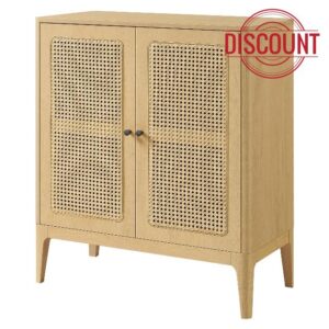 VASAGLE Rattan Sideboard Buffet Storage Cabinet - Kitchen Cupboard Server Console Table with Adjustable Shelves