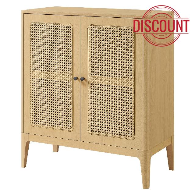 VASAGLE Rattan Sideboard Buffet Storage Cabinet - Kitchen Cupboard Server Console Table with Adjustable Shelves