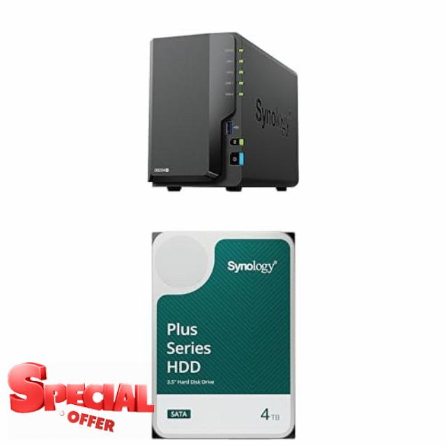 Synology 2 Bay DiskStation DS224+ with 2 x HAT3300-4T