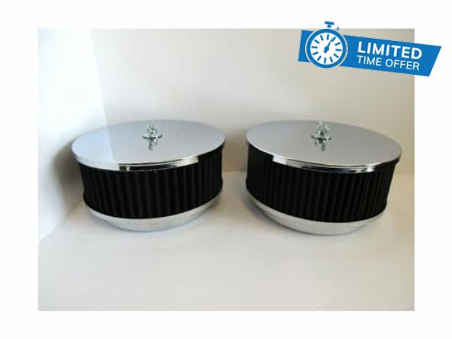 Chrome 6 3 8" Flat TOP Dual Quad aair Cleaner Set Black 5 1 8" 4 BBL #229BK-2 JKR229BK-2 Part