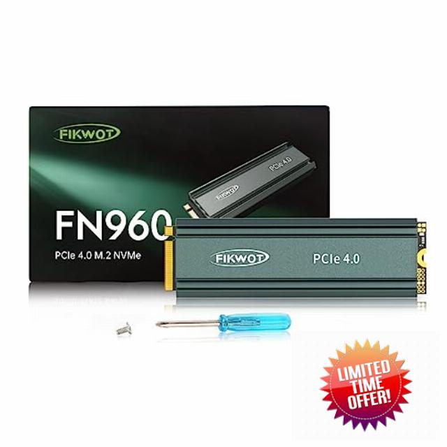 Fikwot FN960 4TB M.2 2280 PCIe Gen4 x4 NVMe 1.4 Internal Solid State Drive with Heatsink - Speeds up to 5