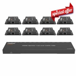 KEQINX 4K 1x8 HDMI Extender Splitter 70m/230ft HDMI Over Ethernet Splitter POC Satellite TV Splitters