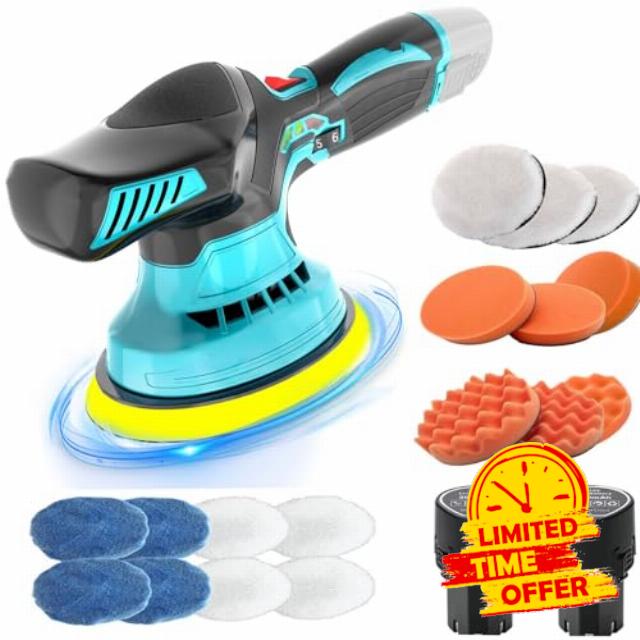 Cordless Buffer Polisher for car Detailing - 145mm Cordless Polisher 6 Speed polishing Waxer Machine Kit for Car Detailing polishing(2 × 12V Lithium Rechargeable Battery)