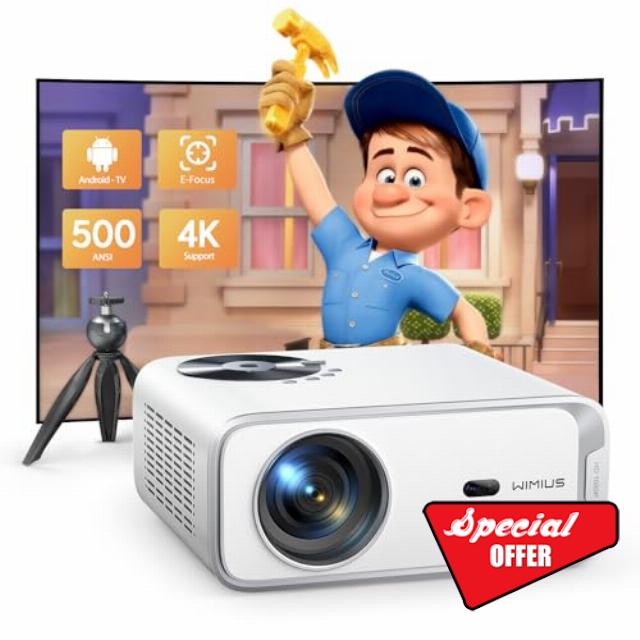 【Electric Focus + Free Tripod】Android TV 4K Projector with Wifi6 & Bluetooth