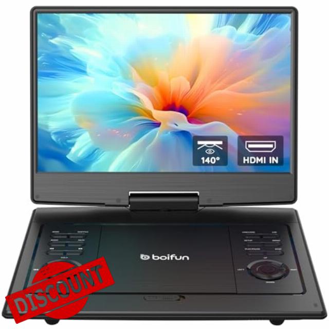 BOIFUN 14.8" Portable DVD Player with 13.3" HD Screen Enhanced Luminance