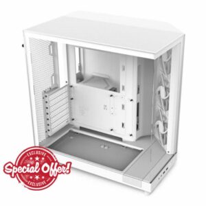 NZXT H6 Flow | CC-H61FW-01 | Compact Dual-Chamber Mid-Tower Airflow Case | Panoramic Glass Panels | High-Performance Airflow Panels | Includes 3 x 120mm Fans | Cable Management | White