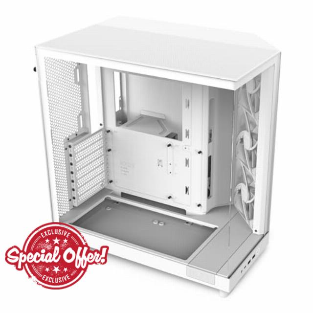 NZXT H6 Flow | CC-H61FW-01 | Compact Dual-Chamber Mid-Tower Airflow Case | Panoramic Glass Panels | High-Performance Airflow Panels | Includes 3 x 120mm Fans | Cable Management | White
