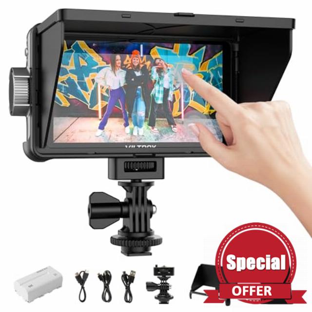 VILTROX DC-550lite 5.5 inch Camera DSLR Field Monitor Touchscreen Small HD 1920x1008 IPS 3D LUT Video Peaking Focus Assist Monitor with 4K HDMI 12V DC Input Output Include Sunshade Hood F550 Battery