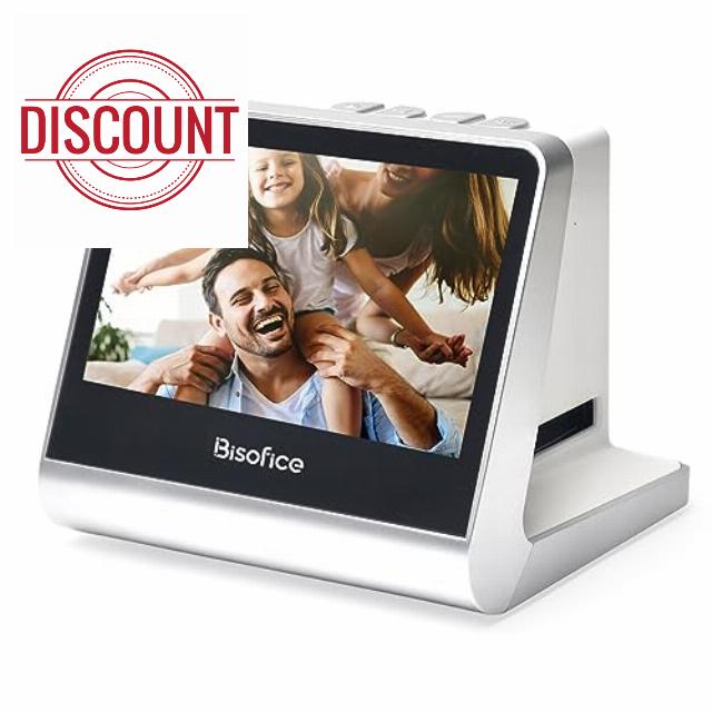 BISOFICE Film and Slide Scanner for 135 Film(36*24mm)/126KPK /110 Film/Super8/ Monochrome/Slide to Digital JPEG Photos Built-in 16GB Memory 5'' LCD Screen Free APP Support Connect with PC Compute TV