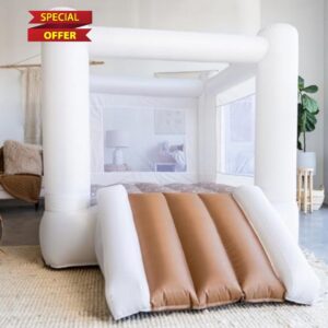 Bouncee House in Be Happy - Outdoor & Indoor Bounce House with Slide - White Bounce House for Kids 3-6 - Trendy Toddler Bounce House - Small Bounce House - Jump House - Kids Bounce House