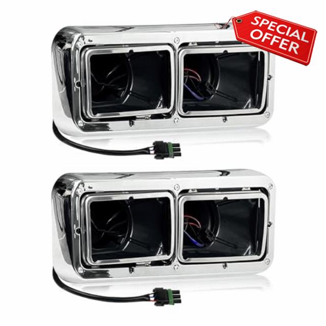 Grandroad auto Headlight Housing Base with Chrome Dual Headlight Bezel Fit For Kenworth T400 T600 T800 W900 K100 C500