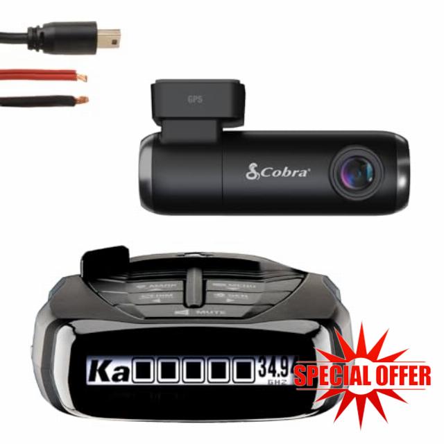 Cobra RAD 480i Laser Radar Detector & SC100 Smart Dash Cam + 2.5A Micro USB Hardwire Kit for Dash Cams: Long Range Front and Rear Detection