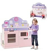 Maxmass Double-sided Toys Kitchen, Wooden Pretend Kids Play Kitchen with Detachable Sink and Spac...