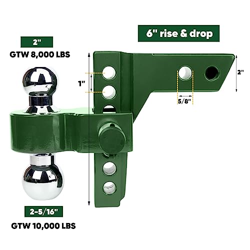 6" Rise/Drop Trailer Hitch with 2"&2-5/16" Stainless Steel Trailer Hitch Balls