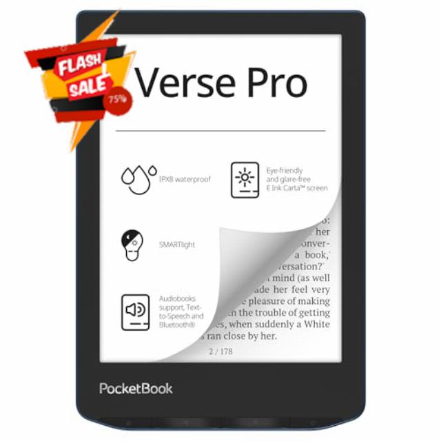 PocketBook Verse Pro E-Reader Waterproof | Eye-Friendly 6'' E-Ink Carta™ HD Touchscreen | Audio-Book & E-Book Reader | Text-to-Speech Function | SMARTlight | 16GB | WiFi & Bluetooth | Azure