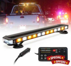 LUMENIX 31 Inch 168 LED Rooftop Strobe Emergency Lights Bar w/Controller Heavy-Duty Magnetic Mount Warning Flashing Traffic Lightbar for Construction Vehicles Tow Work Trucks Snow Plows - White Amber