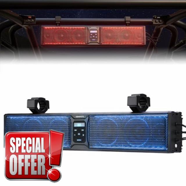 KEMIMOTO 6-Speaker UTV Sound Bar Waterproof Bluetooth Music Sync Multicolor Lights 26 inch SxS Speakers Wireless Soundbar for UTV Golf Cart w/ 1.75-2.25in Roll Bar
