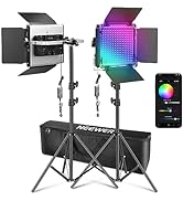 NEEWER 2 Pack RGB1200 LED Video Light with APP/2.4G Control, 60W Photography Video Lighting Kit w...