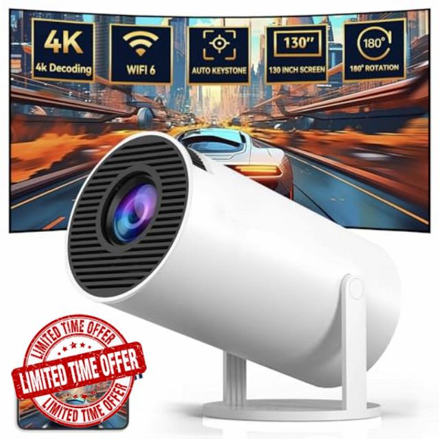 TEKXDD 4K Mini Projector with WiFi 6 and Bluetooth 5.0/200 ANSI Native Outdoor Movie Projector