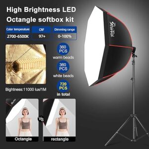 37" Octangle Softbox Photography Lighting Kit with 110W 2700-6500K 11000Lux Dimmable LED Prismatic Lamp and Remote Control