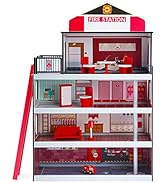 Maxmass Kids Wooden Dollhouse, 3-Storey Dolls Town House with 15 Pieces Furniture & 3 Cute Dolls,...