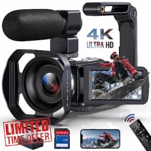 4K Video Camera Camcorder Ultra 48MP 18X Digital Zoom WiFi IR Night Vision Camcorder Vlogging Camera for YouTube 3.0 Inch Touch Screen with Microphone