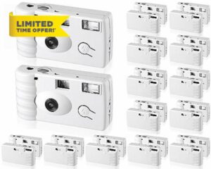 Treela 15 Pack of Disposable Cameras for Wedding Bulk Single Use Flash 35mm 27 Film 400ISO Film Camera for Concert Travel Anniversary Camp Party Supply Vacation Gift (White