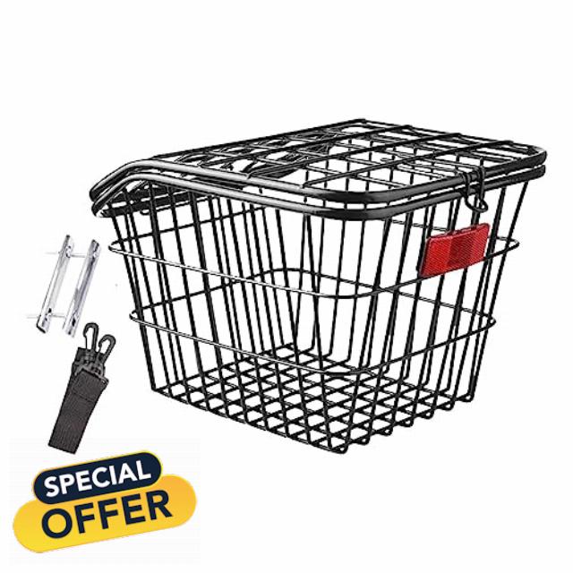 Harilla Rear Bike Basket Bicycles Bicycle Basket Black with Lid Storage Large Capacity Bicycle Cargo Rack Cycling Rack Basket for Camping Outdoo