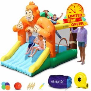 Inflatable Bounce House for Kids 2-6: Gorilla Bouncy House with Air Blower Toddler Bounce House with Wide Slide Jump House Made by 840D Oxford Cloth Durable Material Suitable for Indoor and Outdoor