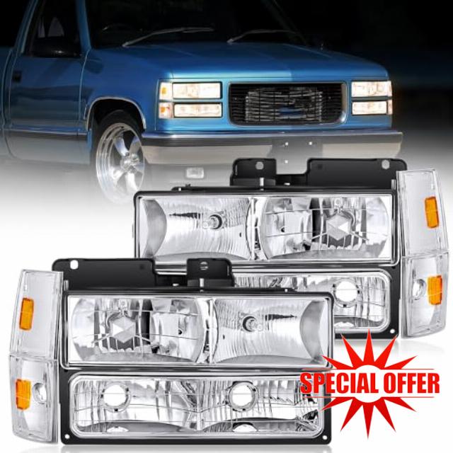 Nilight Headlight Assembly Compatible with 1988 1989 1990 1991 1992 1993 Chevrolet GMC C/K 1988-1993 Silverado Suburban Sierra Blazer Tahoe Yukon Chrome Housing Amber Reflector