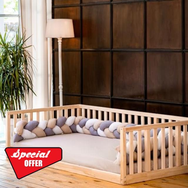 Montessori Front Open Floor Bed For Babies and Childs | Pine Wood Natural Solid Frame Bed With Wooden Slats | Sturdy Design Floor Bed Frame For Girls And Boys (Crib