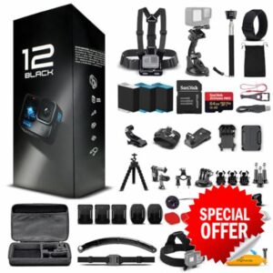 Go Pro HERO12 (Hero 12) Black - with 50 Piece Accessory Kit and 2 Extra Batteries + 64GB Card - Waterproof Action Camera - 5.3K HDR