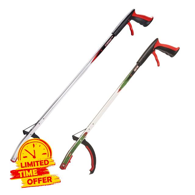THE HELPING HAND 2 Pack Litter Pickers | 1 x Litterpicker PRO 33” & 1 x Graptor 27”. Litter Picking Kit for Adults and Children