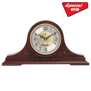TEmkin Rustic Shelf Clock Solid Wooden Chiming Clock