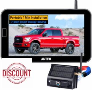Magnetic Backup Camera Wireless Solar: Portable Auto Energy-Saving 7'' Zoom Truck Hitch Trailer Rear View Camera with Monitor Rechargeable Scratch-Proof Reverse Camera for Car RV AMTIFO A24
