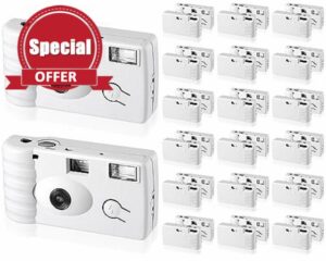 Treela 20 Pack of Disposable Camera for Wedding Bulk Single Use Flash 35mm 400ISO 27 Film Camera for Birthday Bridesmaid Concert Travel Anniversary Party Supply Vacation Gift (White
