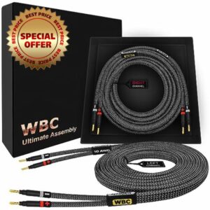 WORLDS BEST CABLES 5 Foot Ultimate - 10 AWG - Ultra-Pure OFC - Premium Audiophile HiFi Speaker Cable Pair with Eminence Gold Banana Plugs & Carbon Tweed Jacket