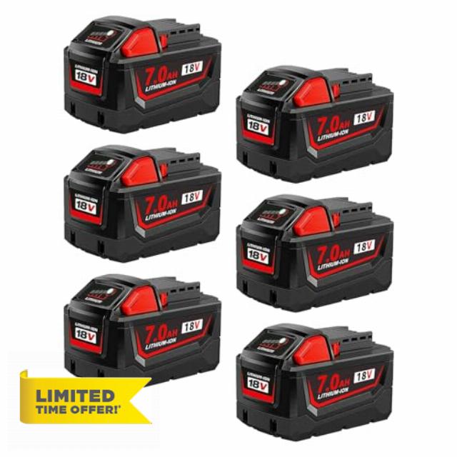 6Pack 18V 7.0Ah Replacement Battery for Milw M-18 Battery Pack Compatible with Milw M-18 7.0Ah Lithium Battery 48-11-1890
