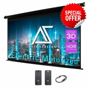 Akia Screens 125 inch Motorized Projector Screen Electric Drop Down Remote Controlled 16:9 8K 4K HD 3D Retractable Ceiling Wall Mount Black Projection Screen Office Home Movie Theater 125H2