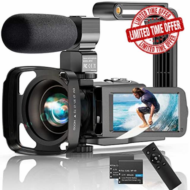 KarfRi 4K Video Camera Camcorder Ultra 56MP 18X Digital Zoom WiFi Camcorder Vlogging Camera for YouTube 3.0 Inch Touch Screen with Microphone