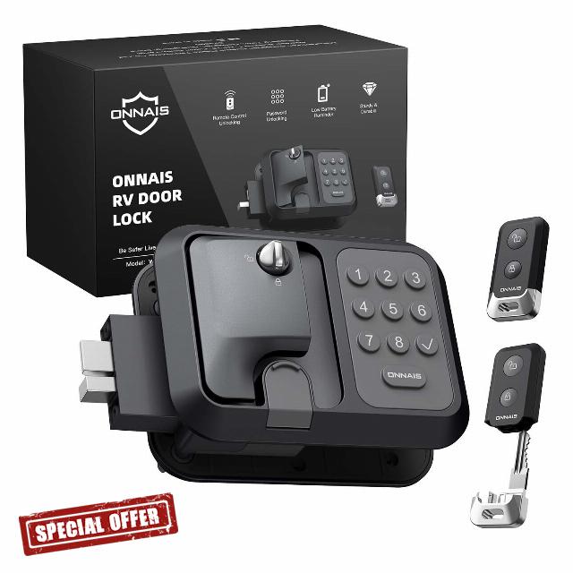 ONNAIS RV Door Lock Replacement with Password and Remote Control,RV Keyless Entry for Trailer Door Lock and Camper Door Lock