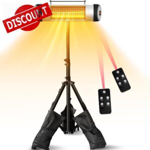 Vertical Outdoor Electric Patio Heater adjustable support Heater with 2 Remote Control(No Batteries) Infrared Heater 1500W Electric Heater with 24H Timers 3 Heat Levels