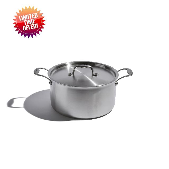 Eater x Heritage Steel 8 Quart Stock Pot | Made in USA | 5-Ply Fully Clad Stainless Steel Stock Pot | Stay Cool Handle Design | Induction Pot | Non-Toxic Stock Pot with Lid | Cook like an Eater