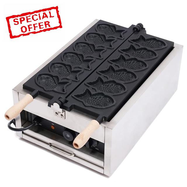 3KW Electric Commercial Fish Waffle Maker Taiyaki Waffle Iron Machine