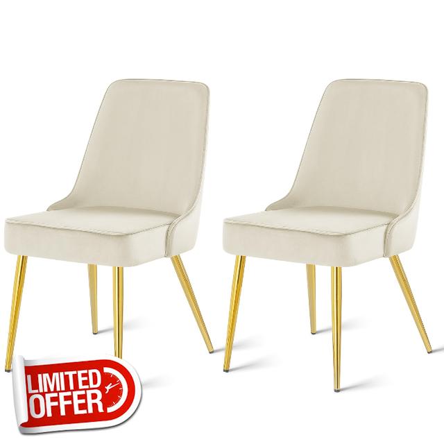 KithKasa Velvet Dining Sets of 2 Upholstered Mid-Century Modern Chair with Gold Legs for Kitchen Room