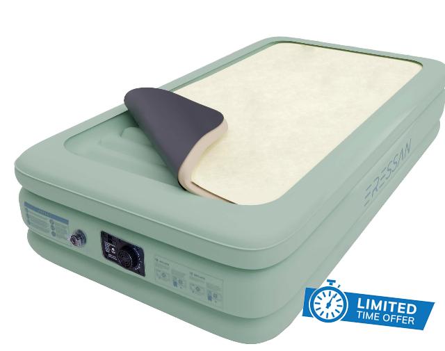 ERESSAN Twin Air Mattress Built in Pump with Foam Topper