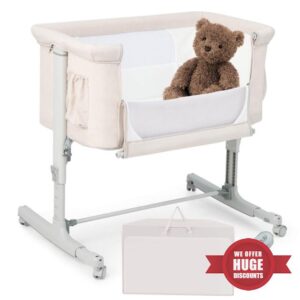 TUOCHUFUN Baby Bassinet Bedside Sleeper for Baby with Wheels and Storage Basket