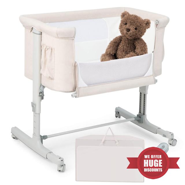 TUOCHUFUN Baby Bassinet Bedside Sleeper for Baby with Wheels and Storage Basket