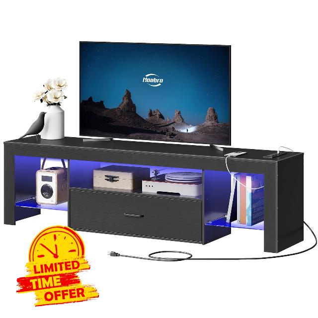 HOOBRO LED TV Stand with Power Outlets to 65 inch TV