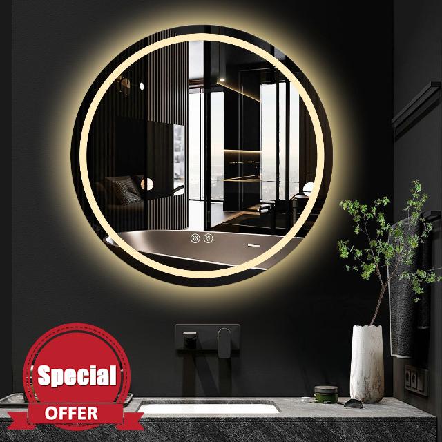 Mersviton 24 Inch Round LED Mirror for Bathroom with Lights Frontlit Round Lighted Mirror Anti-Fog Round Bathroom Mirror LED Circle Mirror Dimmable Illuminated Wall Mounted Vanity Mirror